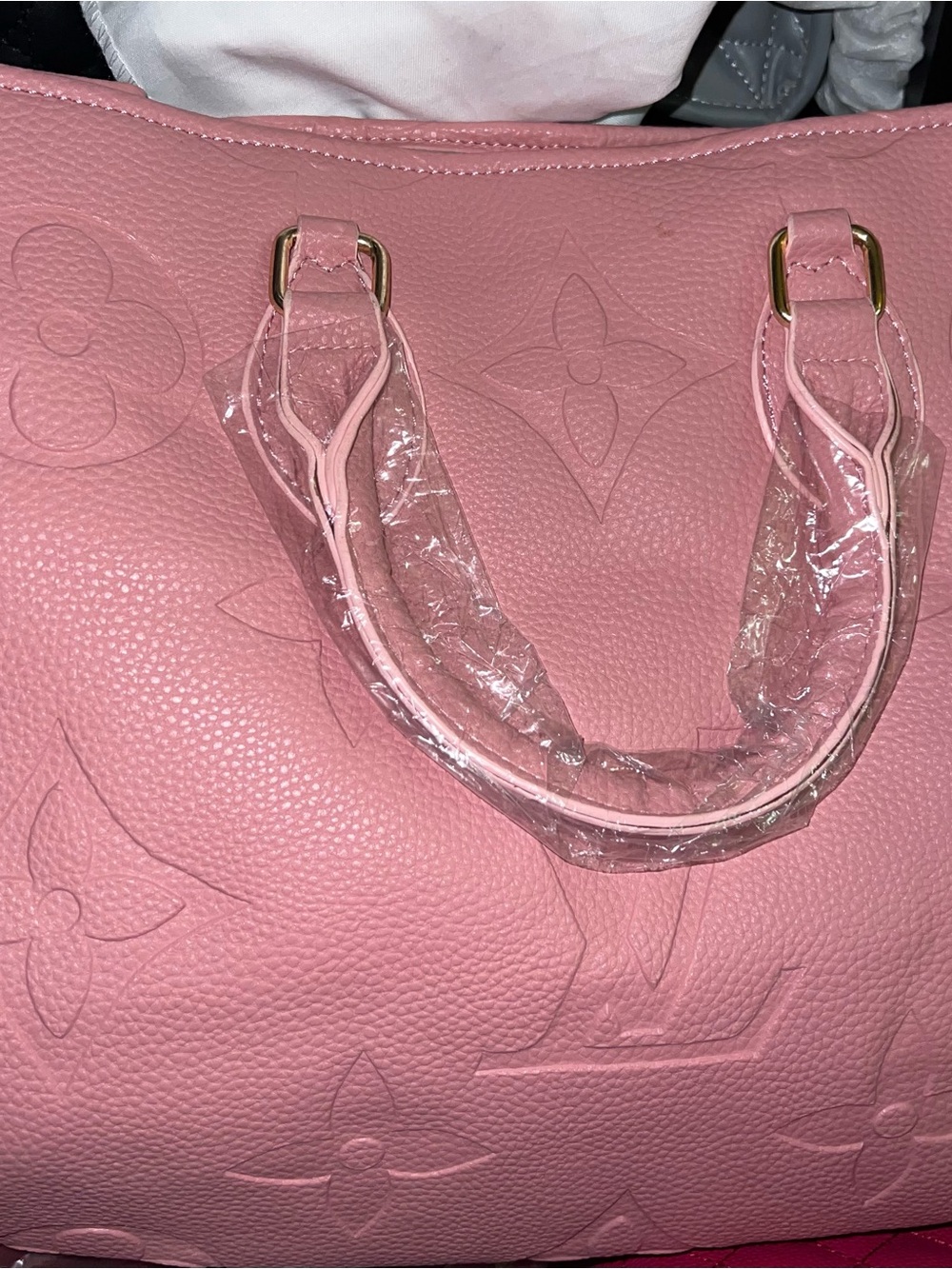 Pink Embossed Soft Leather Tote Bag